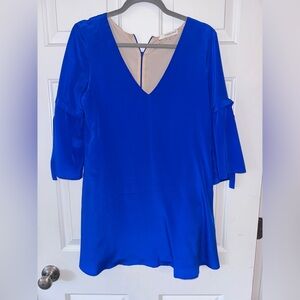 Lavender Brown Royal Blue V-Neck Blouse